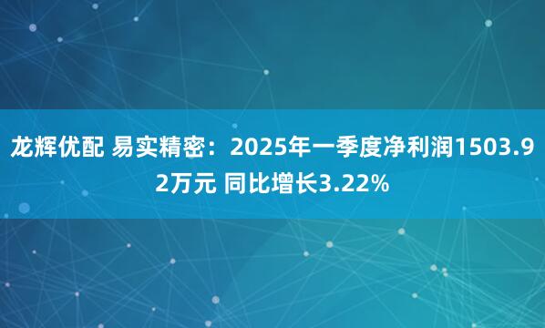 龙辉优配 易实精密：2025年一季度净利润1503.92万元 同比增长3.22%