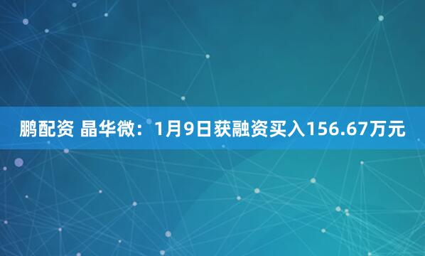 鹏配资 晶华微：1月9日获融资买入156.67万元